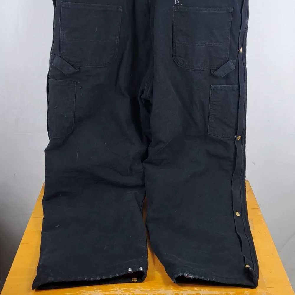 Carhartt canvas Duck bib red quilt double knee 1/2 zip 42/30 black overalls - Picture 6 of 8